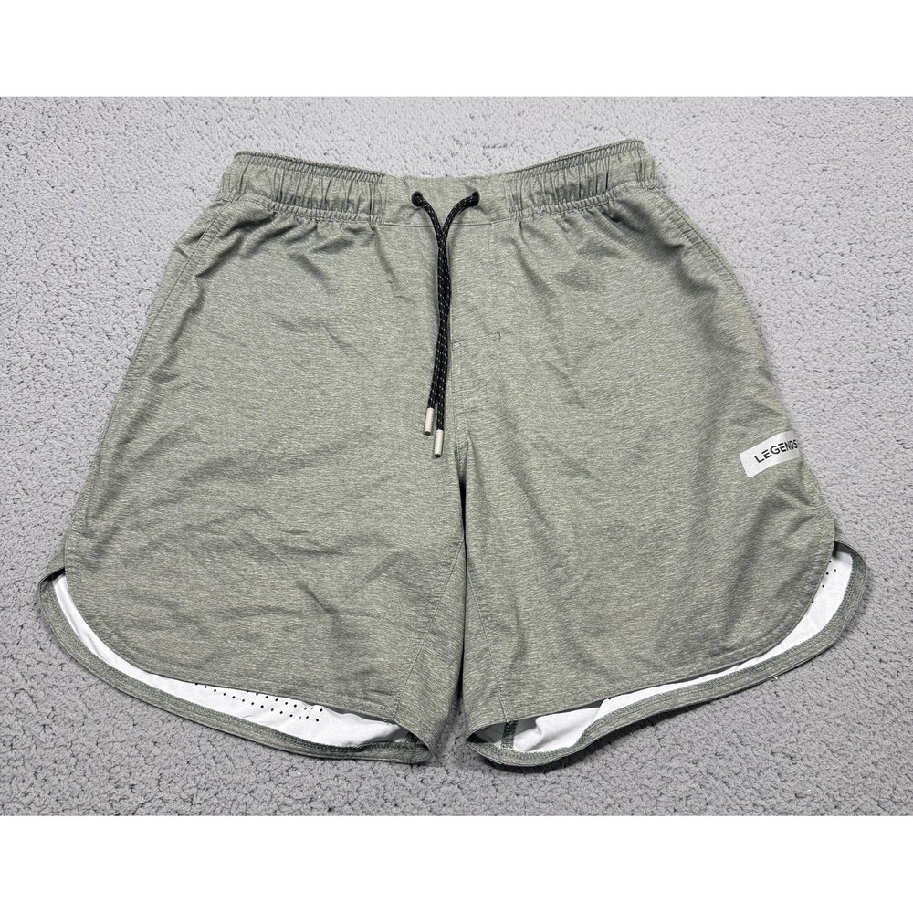 Legends Shorts Mens Small Green Running 7 Inseam Athletic Zip Pocket Active